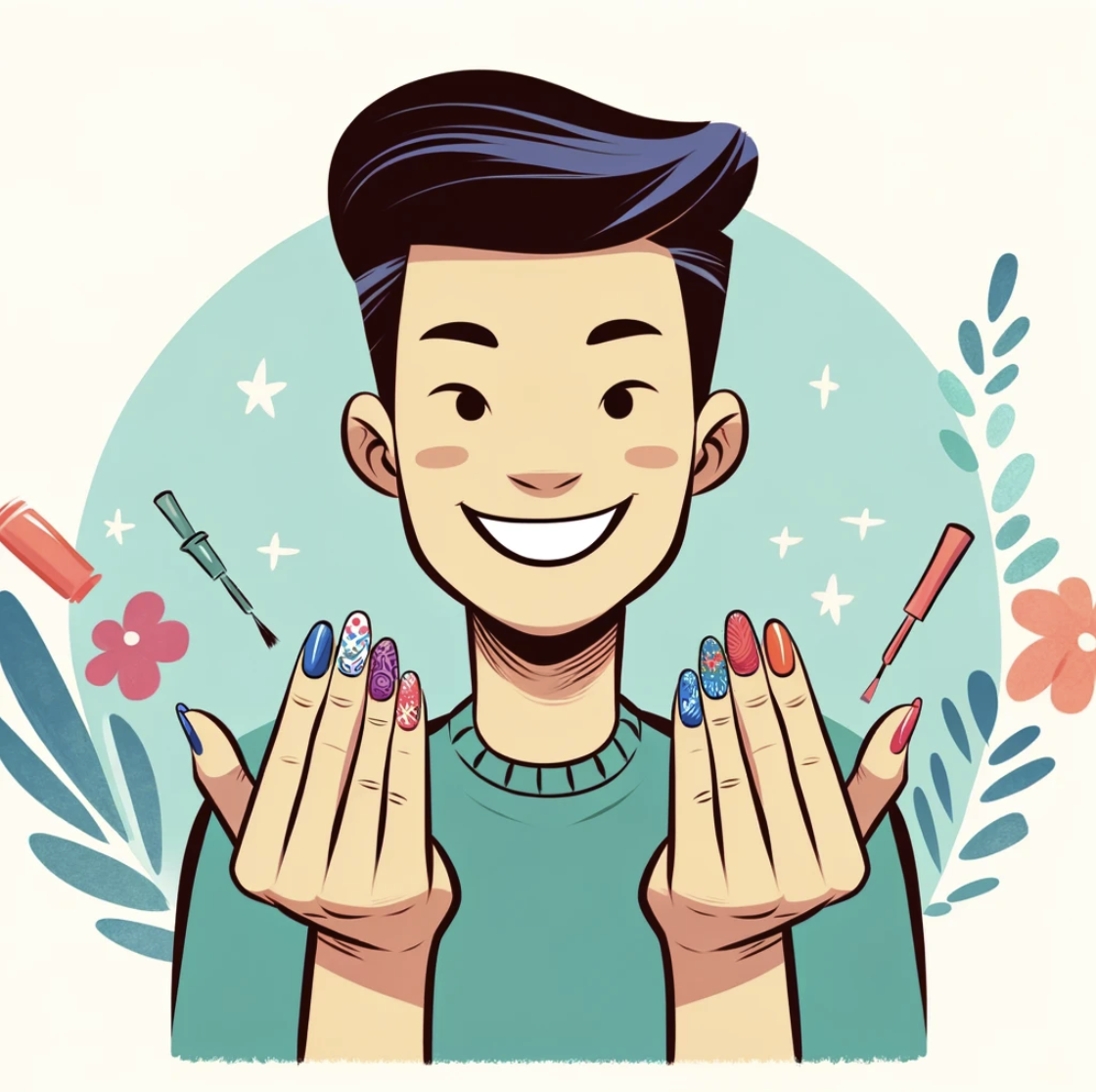 image of a person proudly showing off their beautifully manicured nails, with a joyful and confident expression that highlights the beauty and creativity of their nail art